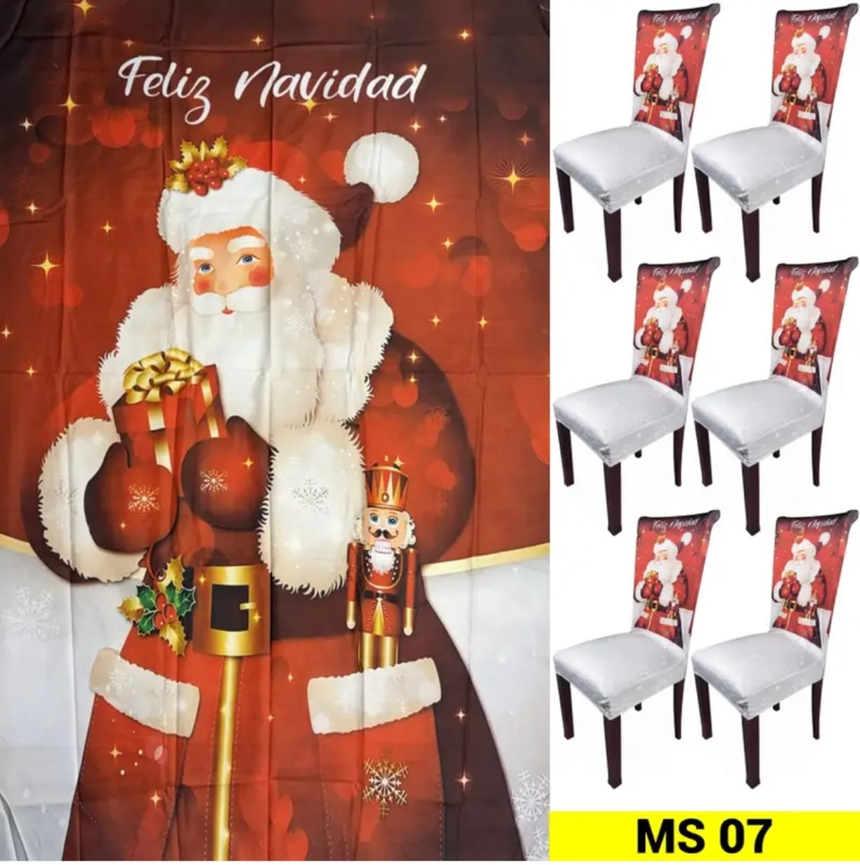 Set Mantel mas 6 Fundas Sillas de navidad