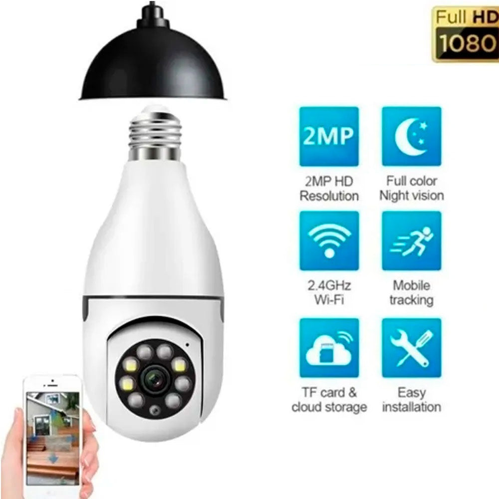🔒 Cámara Bombillo WiFi 360° — Seguridad inteligente para tu hogar