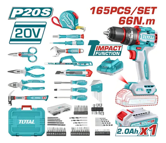 taladro Inalámbrico de 20V + 165 piezas de herramientas