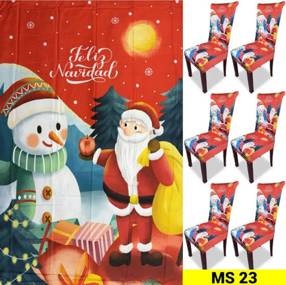 Set Mantel mas 6 Fundas Sillas de navidad
