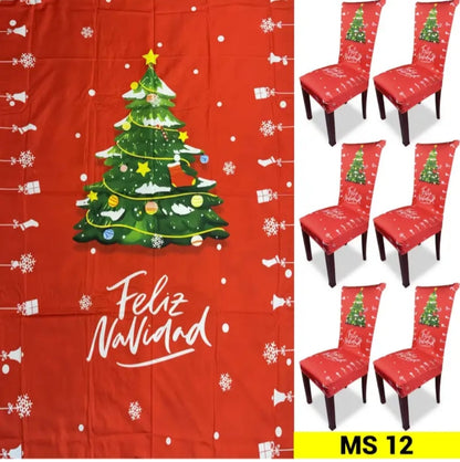 Set Mantel mas 6 Fundas Sillas de navidad