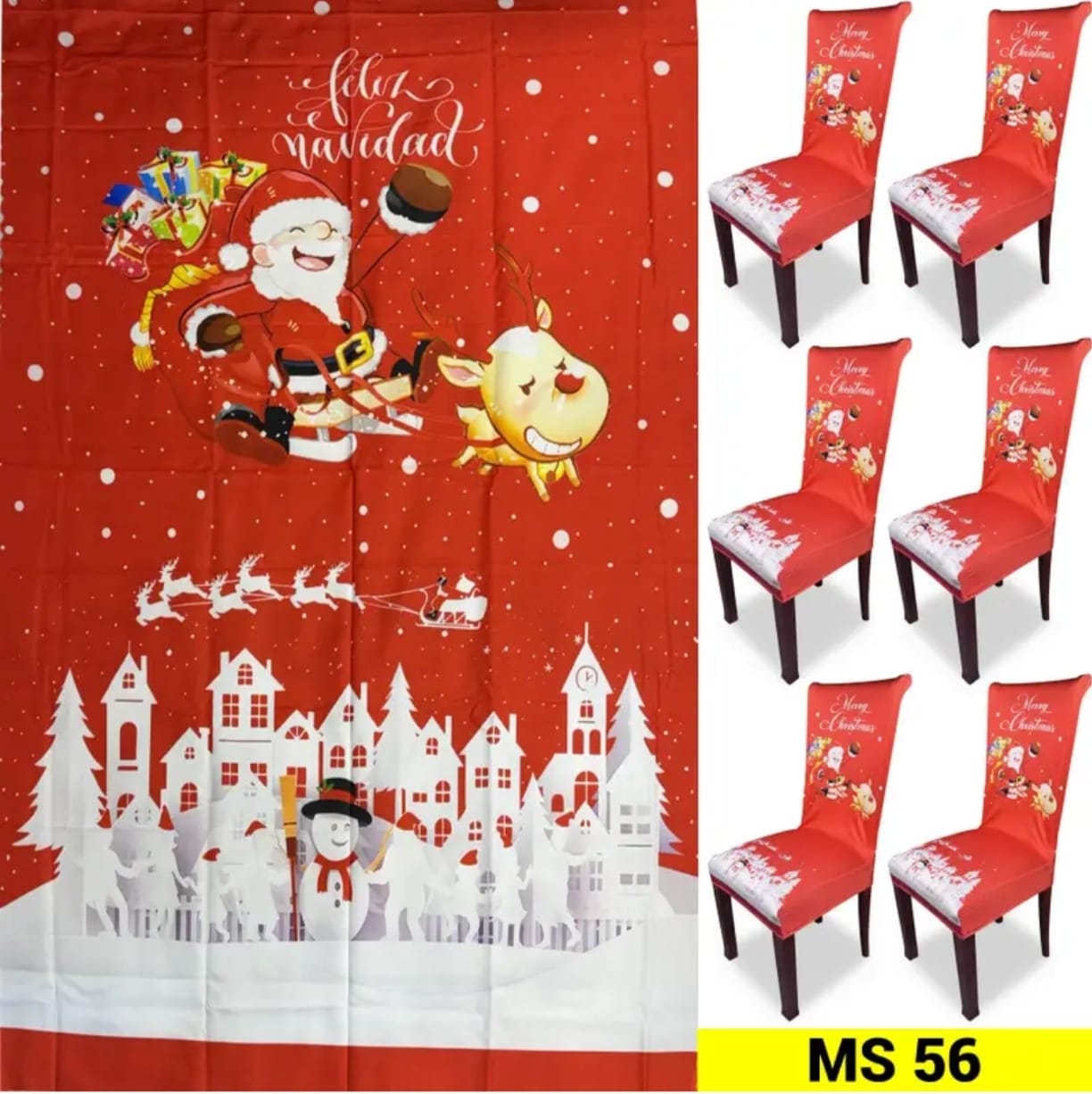 Set Mantel mas 6 Fundas Sillas de navidad