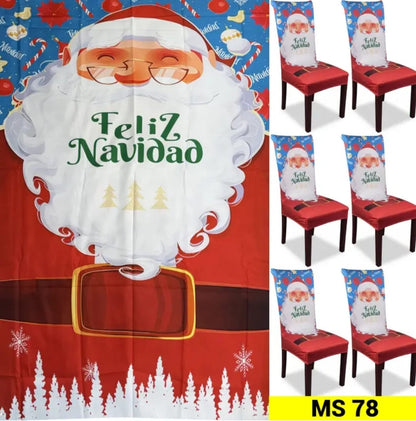 Set Mantel mas 6 Fundas Sillas de navidad