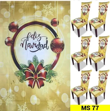 Set Mantel mas 6 Fundas Sillas de navidad
