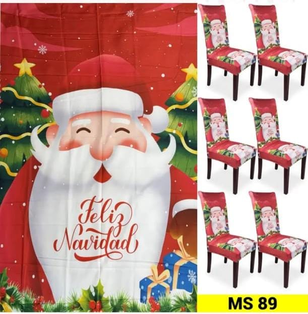Set Mantel mas 6 Fundas Sillas de navidad