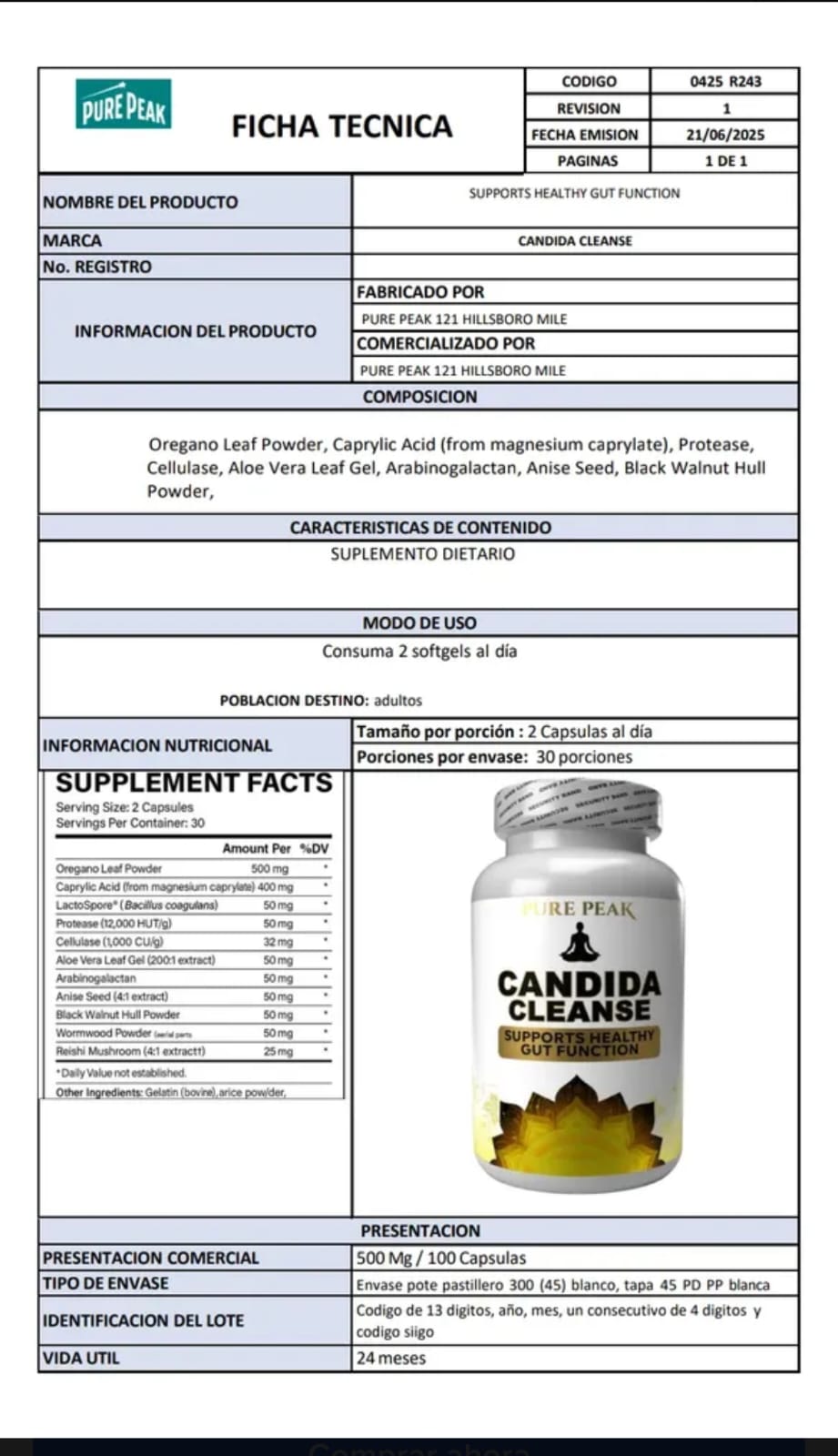 Candida Cleanse 60 Capsulas