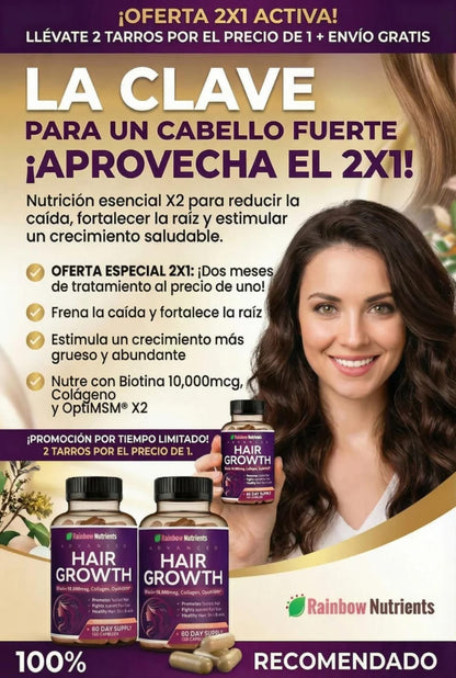 COMBO Oferta 2x1 Hair Growth Vitamina Con Biotina 10,000 MCG Recupera La vitalidad Cabello Uñas y Piel ORIGINAL