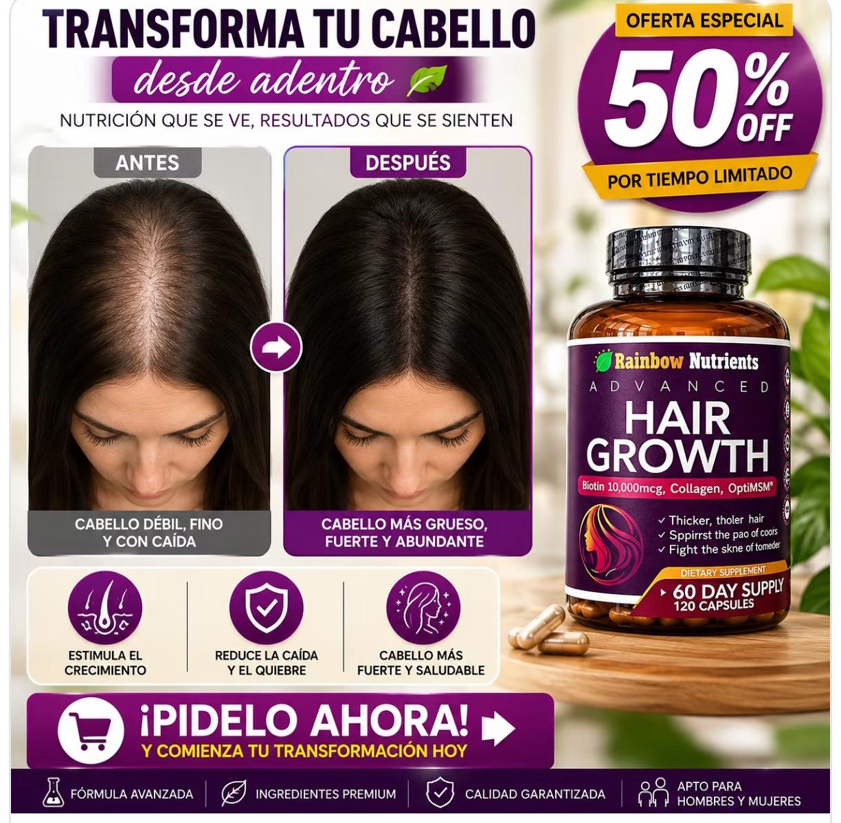 COMBO Oferta 2x1 Hair Growth Vitamina Con Biotina 10,000 MCG Recupera La vitalidad Cabello Uñas y Piel ORIGINAL