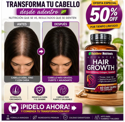 COMBO Oferta 2x1 Hair Growth Vitamina Con Biotina 10,000 MCG Recupera La vitalidad Cabello Uñas y Piel ORIGINAL