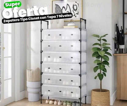 zapatero de 6 niveles antipolvo con tapa ideal para mantener tu hogar con estilo