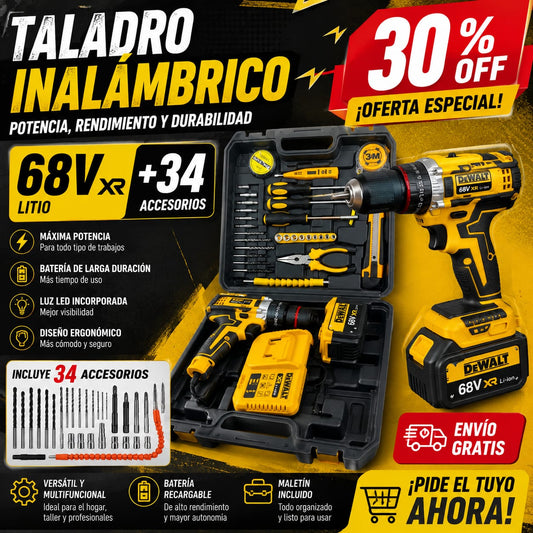 💥 OFERTA TALADRO Dewalt Mandril Metálico de Media INALAMBRICO 68V + 34 ACCESORIO INCLUIDOS