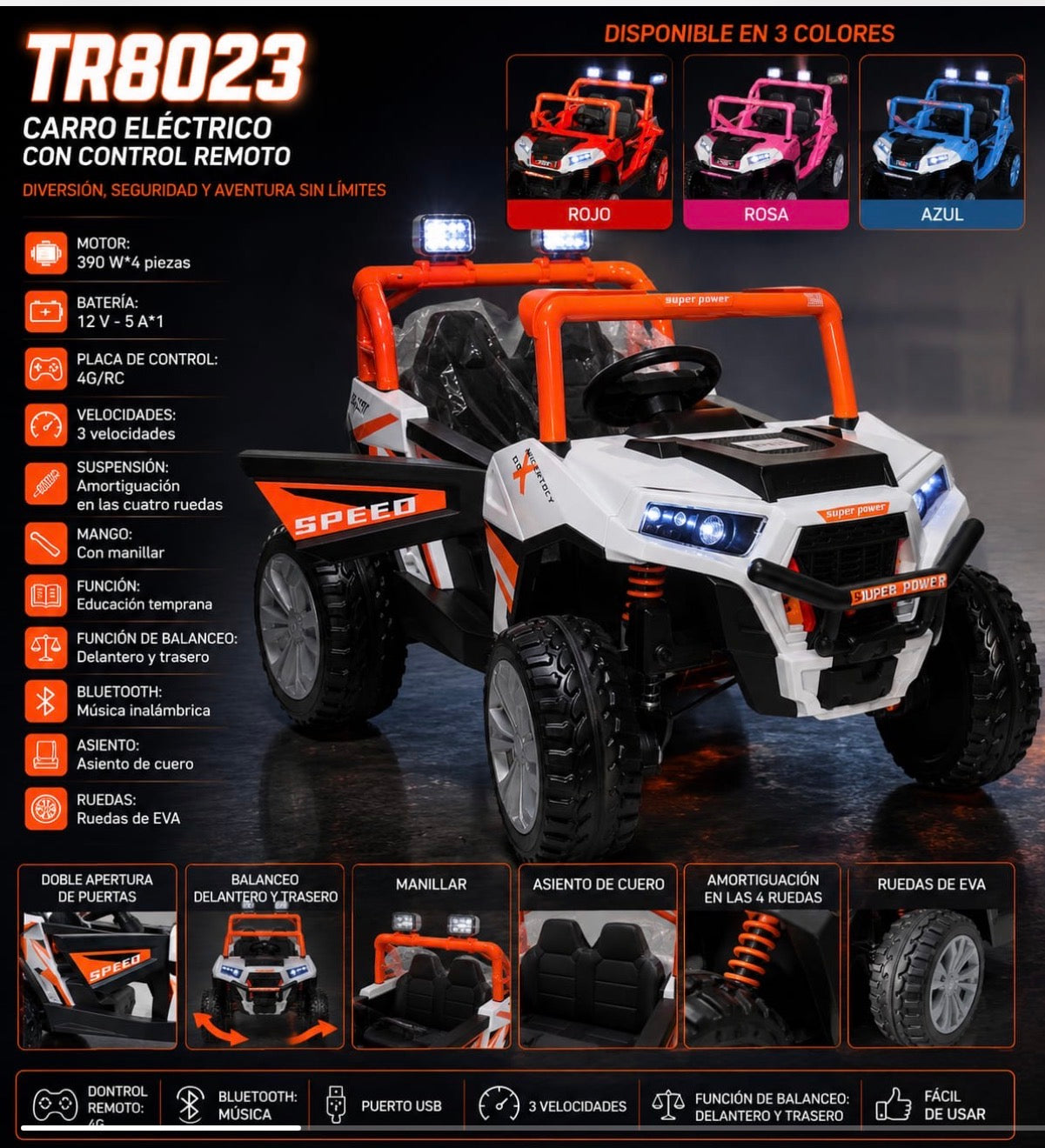 Carro Recargable Tr8023 de alta calidad con asiento de cuero