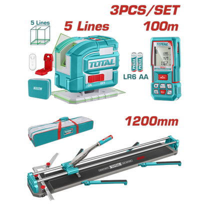 Kit Cortabaldoza de 1200mm mas Nivel de 5 lineas y medidor de distancia Marca TOTAL