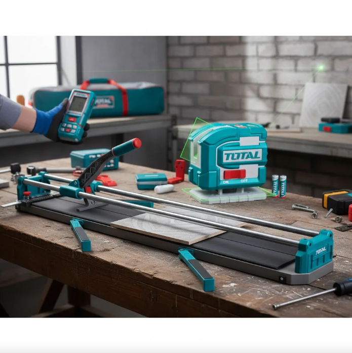 Kit Cortabaldoza de 1200mm mas Nivel de 5 lineas y medidor de distancia Marca TOTAL